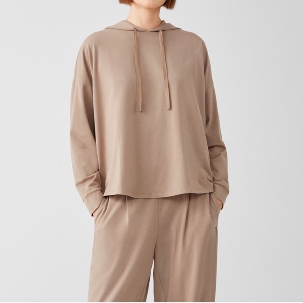 Eileen Fisher Organic French Terry Crop Hoodie Lounge Top - Picture 3 of 5